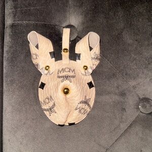 MCM Tan Logo Coated Leather Bunny Charm with Gold Hardware